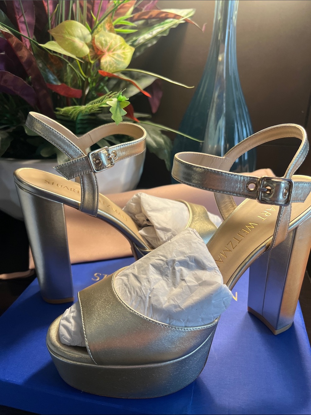 Stuart Weitzman Metallic Gold Platform Heel Sandals
